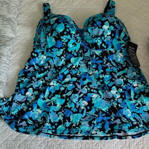 Swimsuits For All Blue and Black Floral Tankini